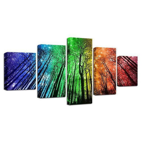 Colorful Forest Night Sky Canvas Wall Art Decor