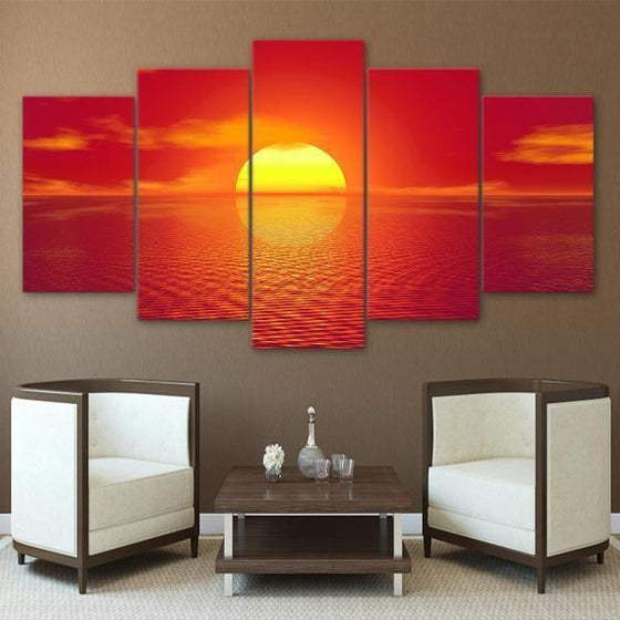 Beach Red Sunset Canvas Wall Art Decor
