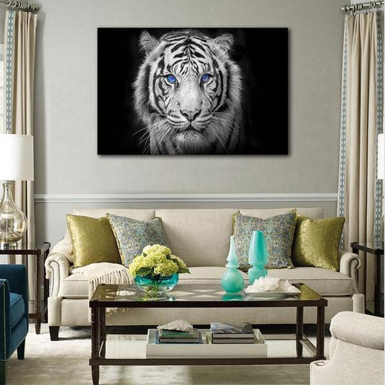 White Tiger With Blue Eyes Canvas Wall Art Print
