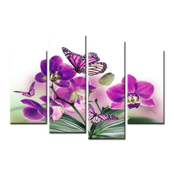 Purple Butterflies And Orchids Canvas Wall Art Prints