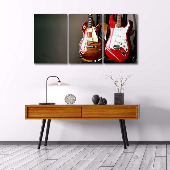 Resting Electric Guitars 3 Panels Canvas Wall Art Office