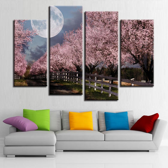 Pink Purple Trees and Full Moon Canvas Wall Art