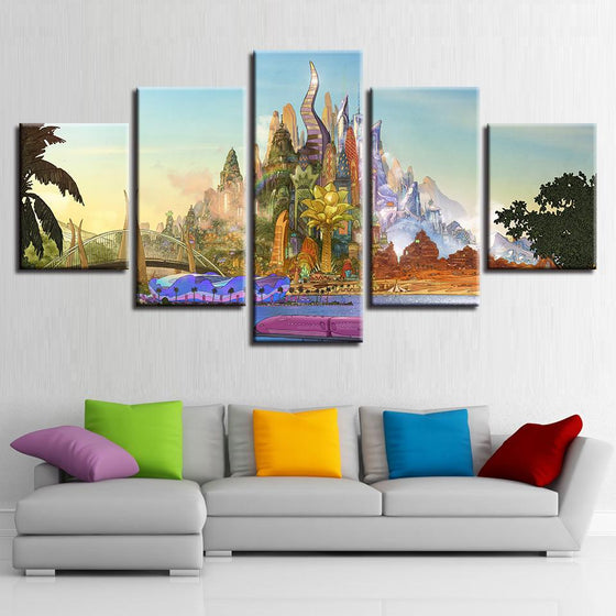 Rainbows Tree Mountain Castle Canvas Wall Art