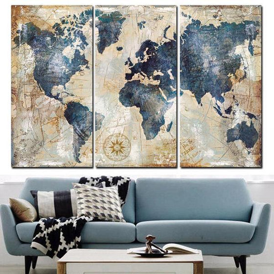 Amazing World Map Canvas Wall Art Living Room