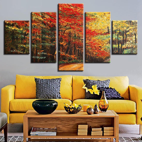 Red Maple Tree Autumn Scenery Canvas Wall Art