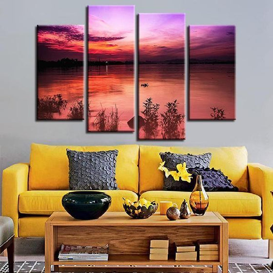 Red And Purple Sunset Canvas Wall Art Decor
