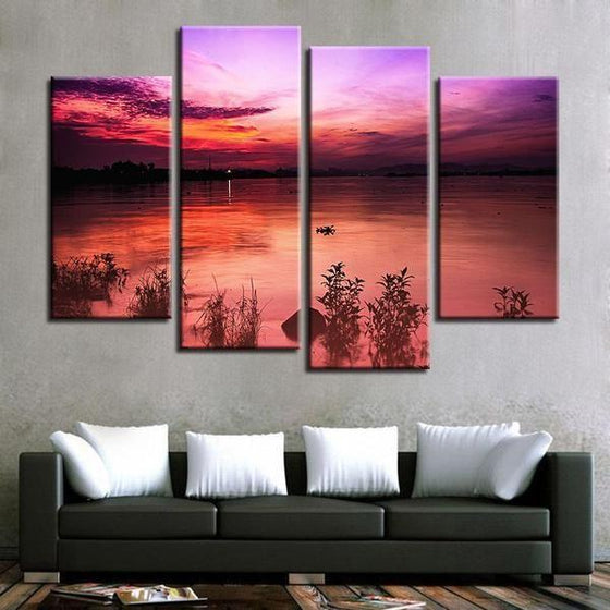 Red And Purple Sunset Canvas Wall Art Dining Room