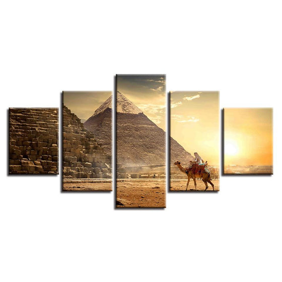 Pyramid Sunset And Camel Canvas Wall Art