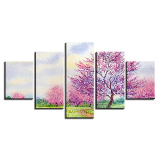 Pink Cherry Blossoms Spring Scenery Canvas Wall Art