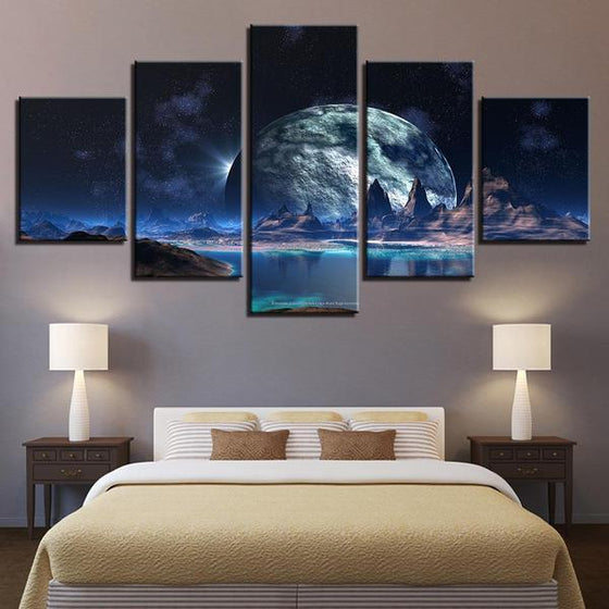 5 Panels Planet Wall Art Bedroom