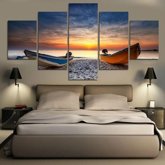 Boats At The Beach Sunset Canvas Wall Art Bedroom