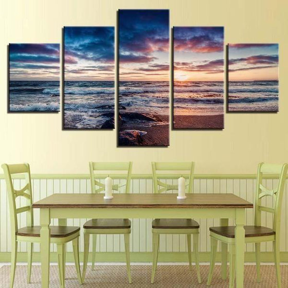 Beach Sand & Waves Sunset Canvas Wall Art Dining Room