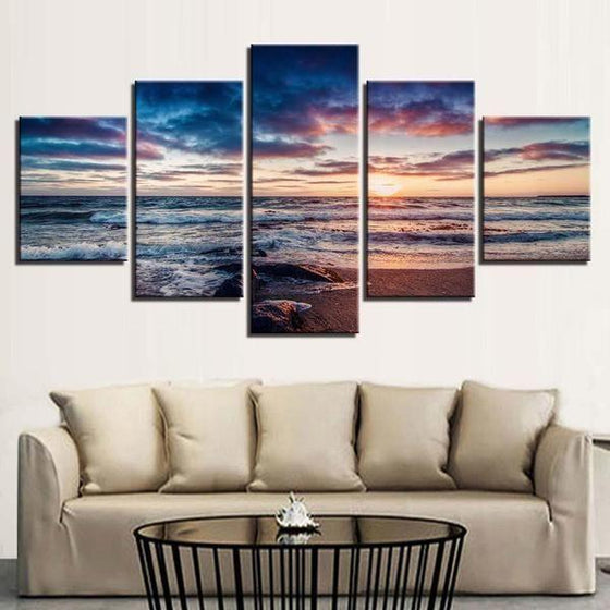 Beach Sand & Waves Sunset Canvas Wall Art Living Room