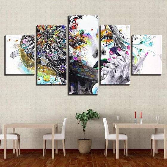 Psychedelic Girl With Flower Canvas Wall Art Dining Room