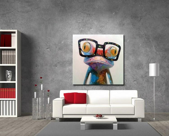 Cute Frog with Glasses Canvas Wall Art