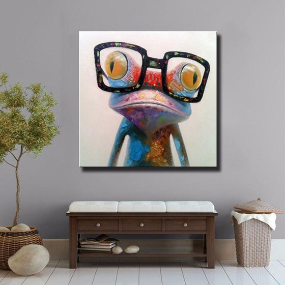 Cute Frog with Glasses Canvas Wall Art