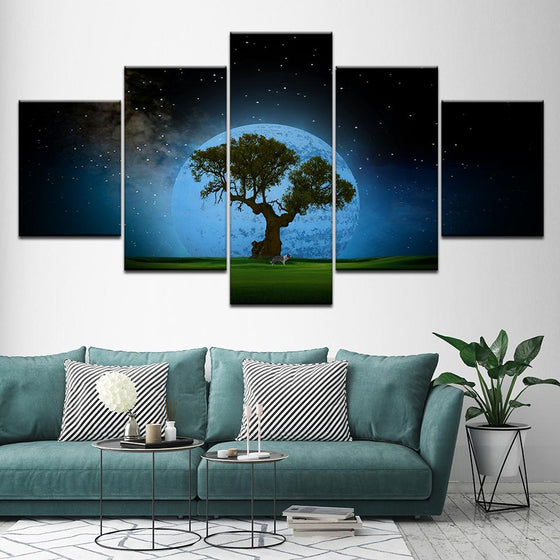 Tree Moon Night View Canvas Wall Art