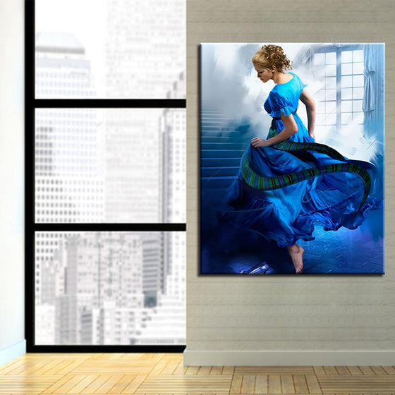Woman Dancing In Blue Dress - DIY Painting by Numbers Kit