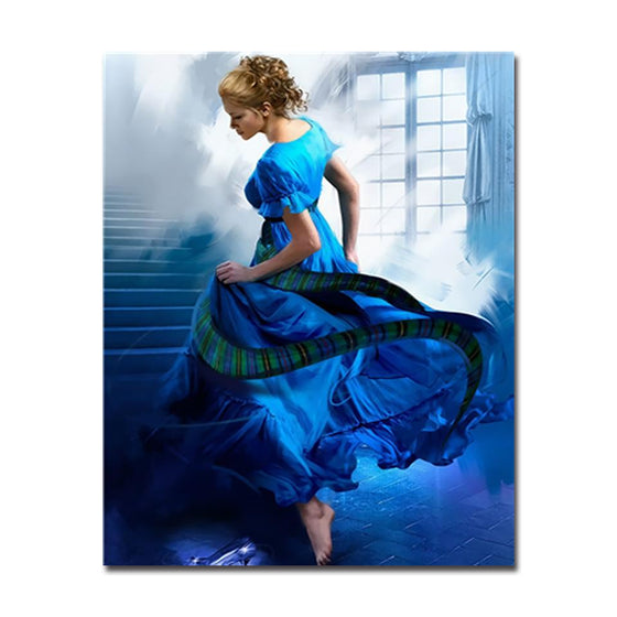 Woman Dancing In Blue Dress - DIY Painting by Numbers Kit