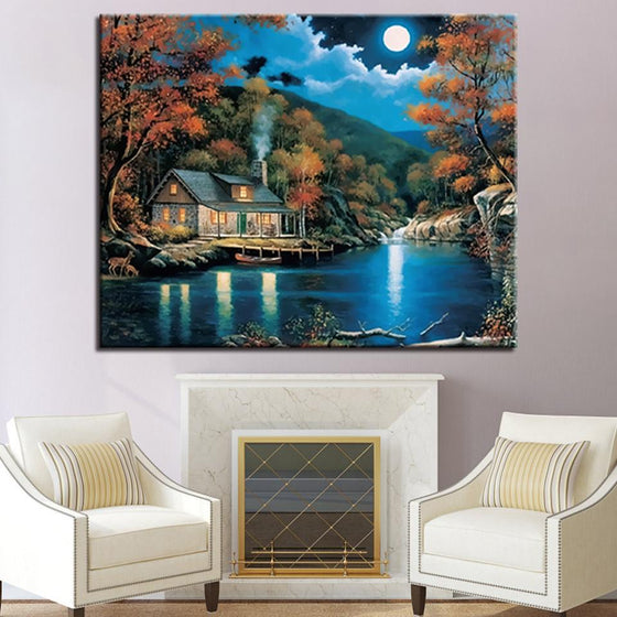 Full Moon Lake House - DIY Painting by Numbers Kit