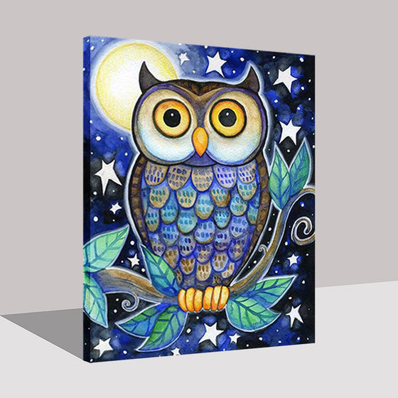 Midnight Owl Moon And Stars - DIY Painting by Numbers Kit