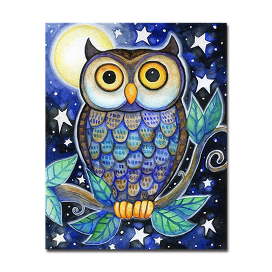 Midnight Owl Moon And Stars - DIY Painting by Numbers Kit
