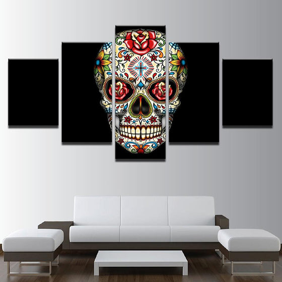 Psychedelic Roses & Flowers Skull Canvas Wall Art