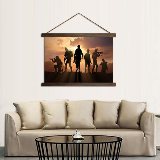 Soldiers Silhouette - Canvas Scroll Wall Art