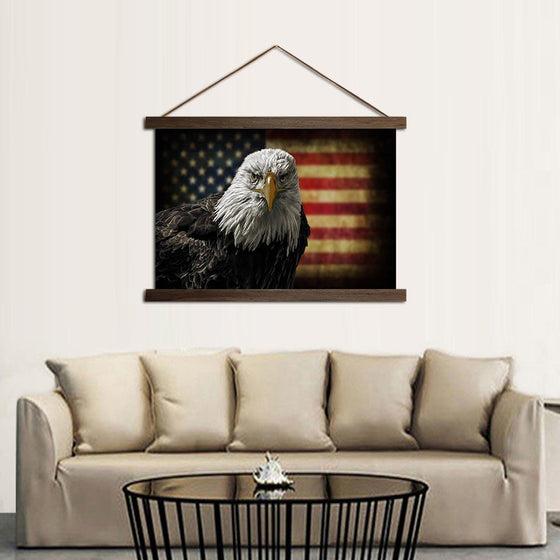 Eagle and American Flag - Canvas Scroll Wall Art