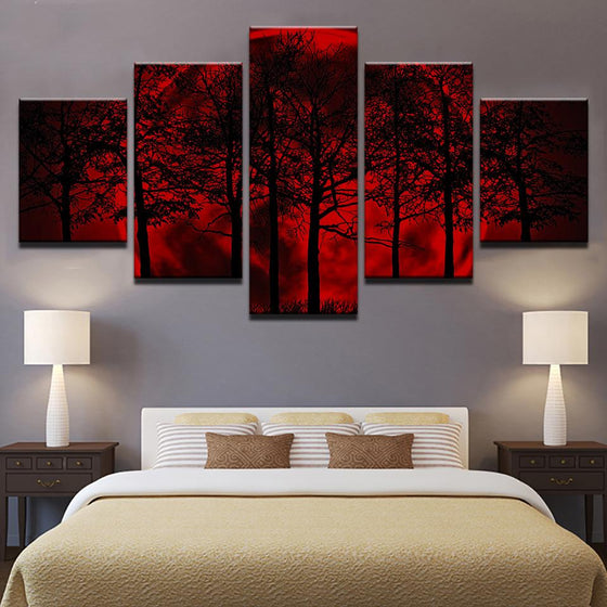 Tree Red Moon Sky Psychedelic Forest Canvas Wall Art