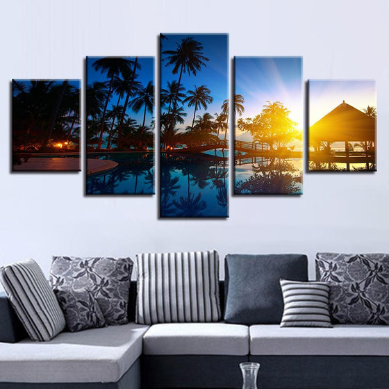 Coconut Trees Sunrise Sunshine Sea View Canvas Wall Art