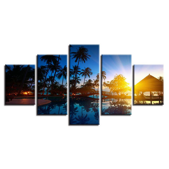 Coconut Trees Sunrise Sunshine Sea View Canvas Wall Art