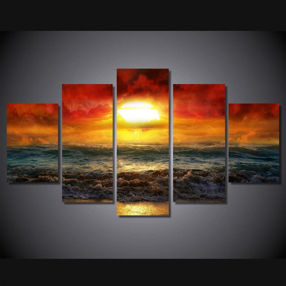 Amazing Sunset Beach Sea Wave Canvas Wall Art