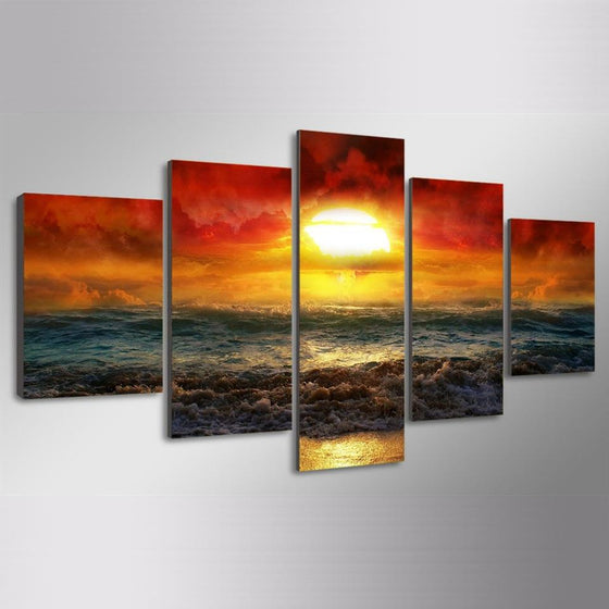 Amazing Sunset Beach Sea Wave Canvas Wall Art