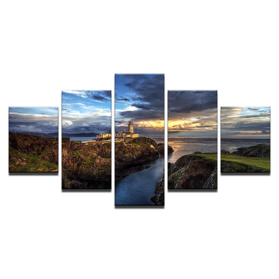 Steep Cliff Lighthouse Sunset Canvas Wall Art