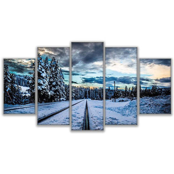 Trees Snow Railings Canvas Wall Art