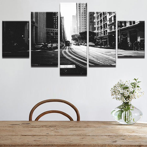 Black And White City Streetscape Canvas Wall Art