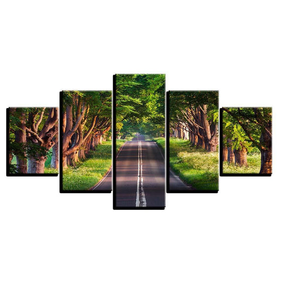 Roadside Green Trees Scenery Canvas Wall Art