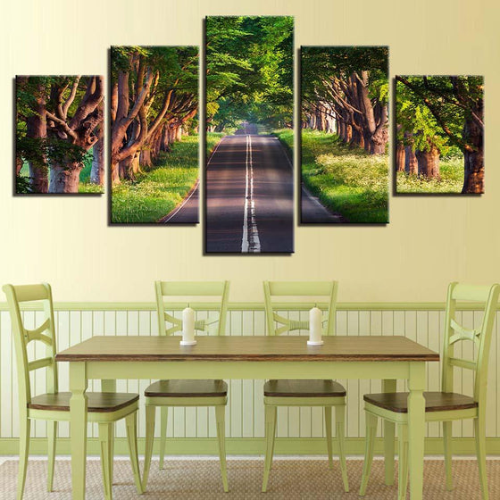 Roadside Green Trees Scenery Canvas Wall Art