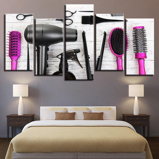 Hair Salon Tools 5-Panel Canvas Wall Art