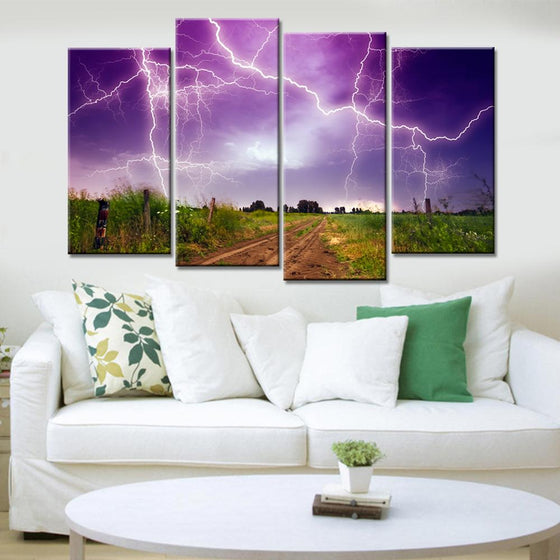 Sky Purple Lightning Canvas Wall Art