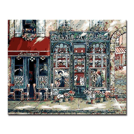 Coffee Shop Streetscape - DIY Painting by Numbers Kit