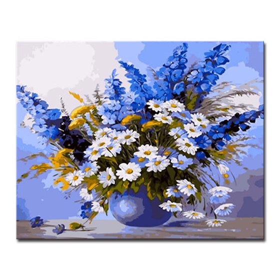Blue Themed Flowers - DIY Painting by Numbers Kit
