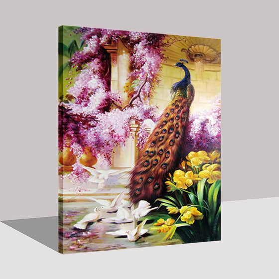 Peacock And Different Types Of Flowers - DIY Painting by Numbers Kit