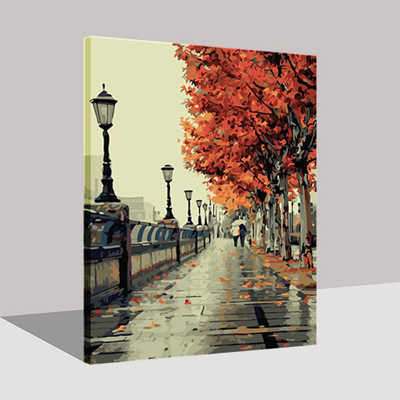 Autumn Street Tree Side Walk - DIY Painting by Numbers Kit