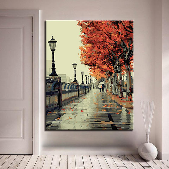 Autumn Street Tree Side Walk - DIY Painting by Numbers Kit