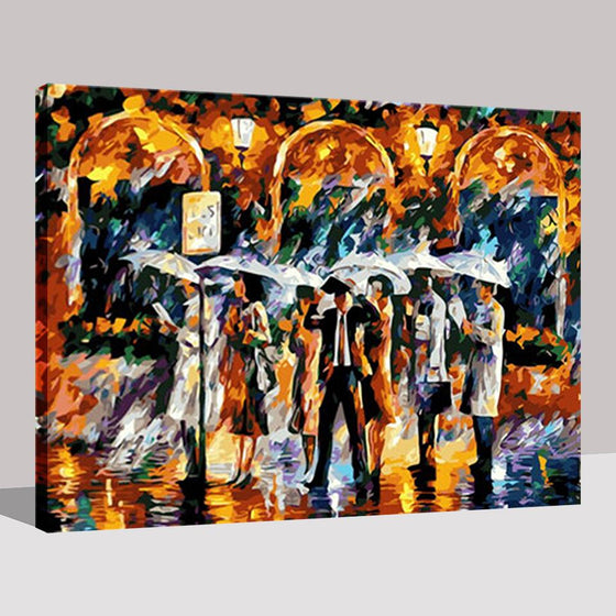 Bus Station Platform In The Rain Wall Art Ideas - DIY Painting by Numbers Kit