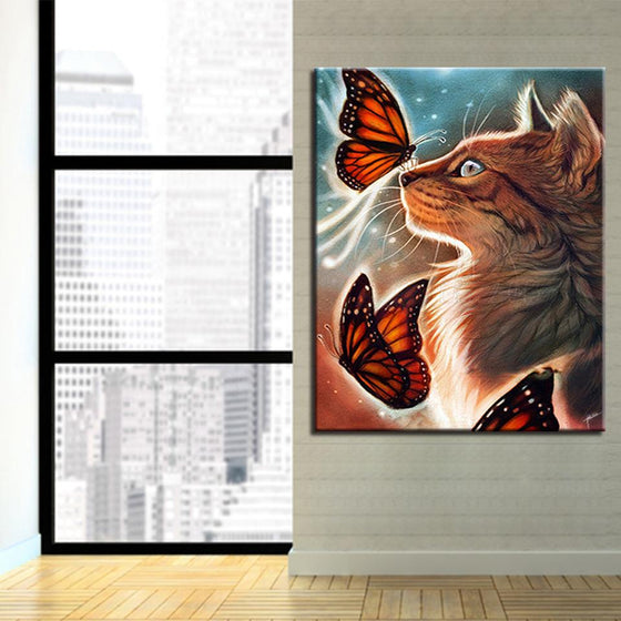 Cute Cat And Butterfly In The Nose - DIY Painting by Numbers Kit