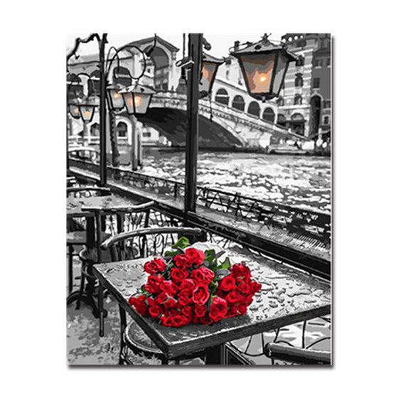 Red Roses On The Table River - DIY Painting by Numbers Kit