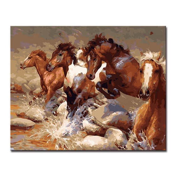 Aggressive Running Horses - DIY Painting by Numbers Kit